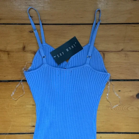 NEW Say What? Blue Ribbed Midi Bodycon Dress Size Medium NWT - Picture 6 of 9